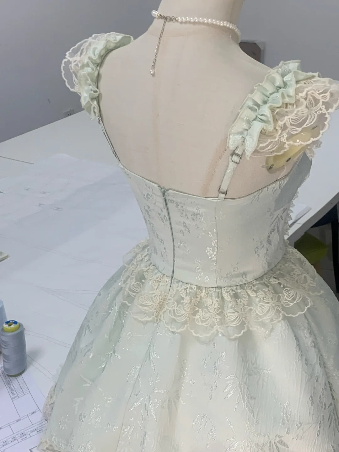 Mint green fresh skirt with dark lace trim mini homecoming P3175