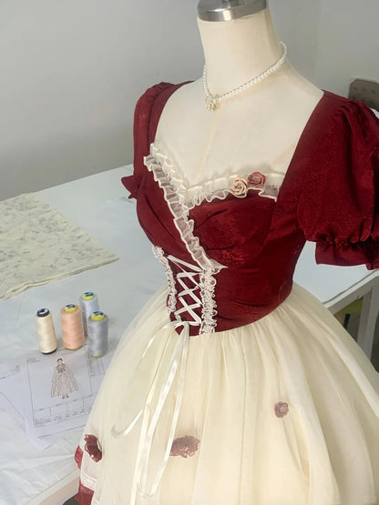 Rose Manor Burgundy and White Contrast Lace Trim Mesh Homecoming Dress –  PreppyDress