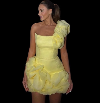 Sexy Yellow One Shoulder Hip-hugging Flower Bud Skirt Mini Homecoming –  PreppyDress