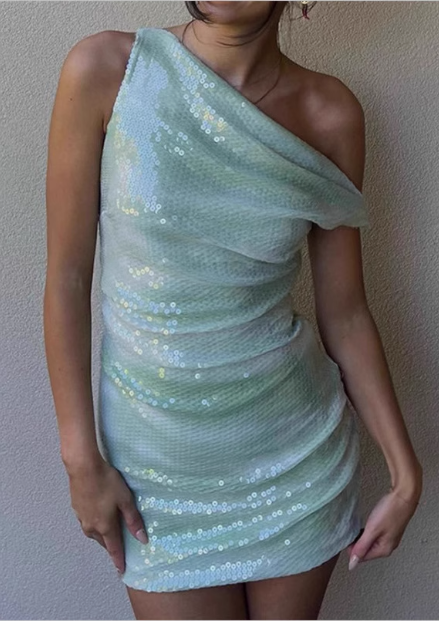 Sexy Green Off-the-shoulder Hip Sequined Homecoming Dress P3197