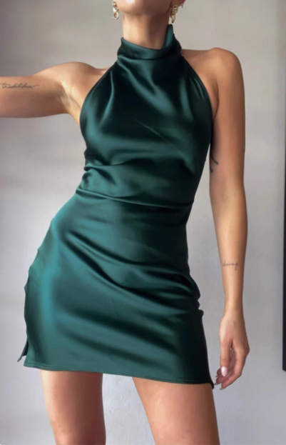 Sexy, ärmelloses, stylishes, figurbetontes Mini-Heimkehrkleid aus Satin P3202
