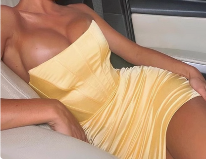 Sexy gelbes Tube Top Fischgrät Bodycon Homecoming Kleid P3205