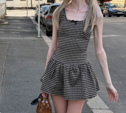 Cute Plaid Sleeveless A-Line Preppy Homecoming Dress P3218