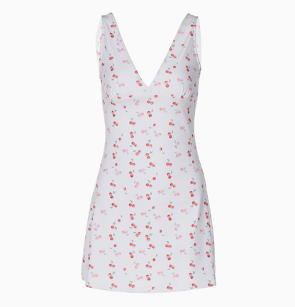 Cute Cherry Print V-Neck Sleeveless A-Line Birthday Party Homecoming D PreppyDress Cute Cherry Print V-Neck Sleeveless A-Line Birthday Party Homecoming D PreppyDress