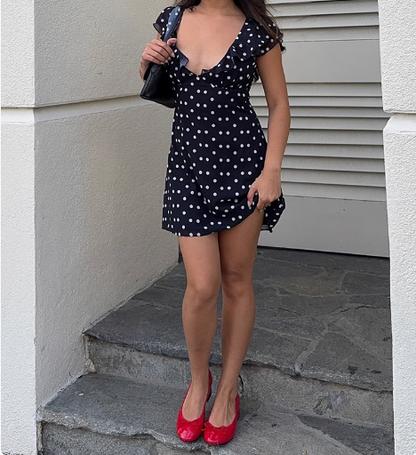 Robe de soirée sans manches en maille à pois décolleté plongeant P3229