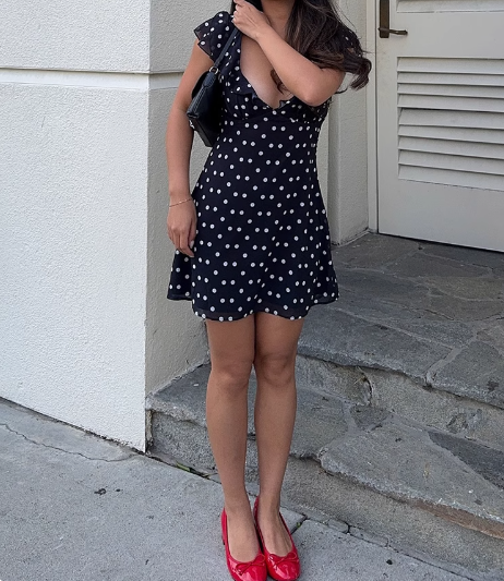 Sexy low-cut polka dot V-neck mesh sleeveless homecoming dress P3229