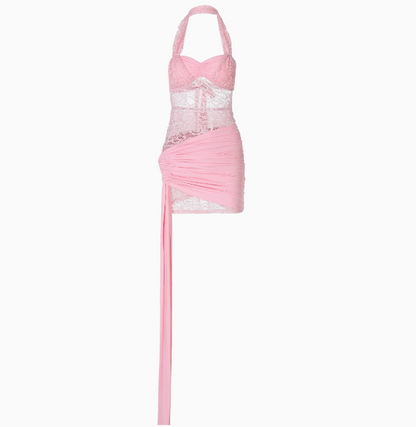 Sexy, rückenfreies Neckholder-Kleid mit Spitzendetails für Geburtstagsfeiern und Homecoming P3242