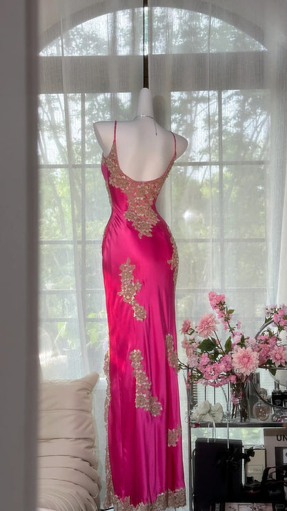 Retro Barbie Rosa Spitze und Satin Schlitz Meerjungfrau Abendkleid Ballkleid P3258
