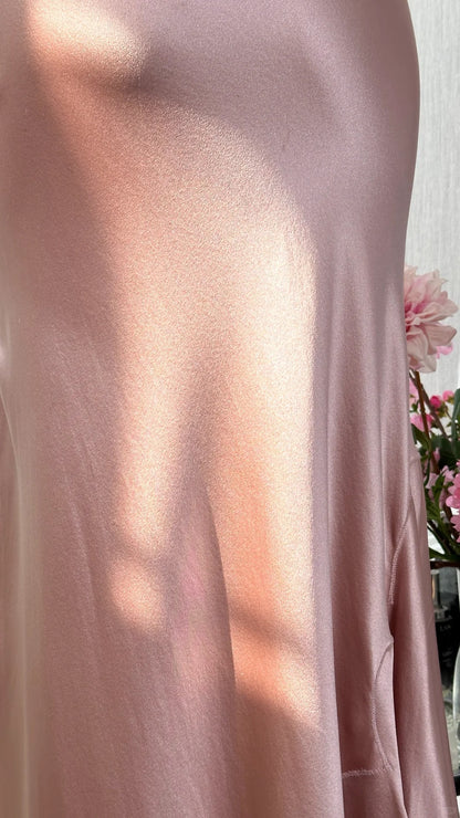 Sanftes rosafarbenes Träger-Satin-Meerjungfrauen-Abendkleid Ballkleid P3260