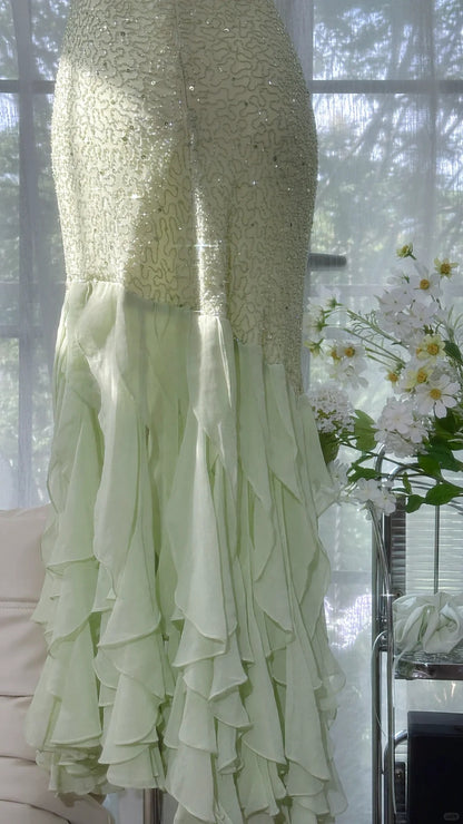 Fresh Green Beaded Chiffon Ruffled Prom Dress P3263 PreppyDress Fresh Green Beaded Chiffon Ruffled Prom Dress P3263 PreppyDress