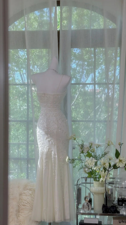 Elegant White Strap Beaded Chiffon Sexy Evening Gown Prom Dress P3275 PreppyDress Elegant White Strap Beaded Chiffon Sexy Evening Gown Prom Dress P3275 PreppyDress