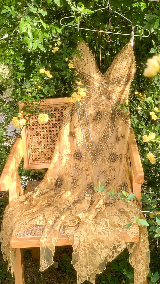 Retro luxury V-neck lace beaded irregular skirt prom dress P3276