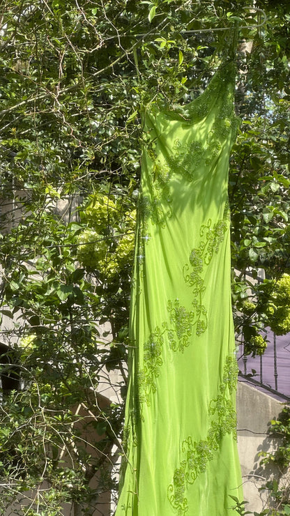 Frisches grünes One-Shoulder-Chiffon-Meerjungfrauen-Abendkleid mit Perlen P3277