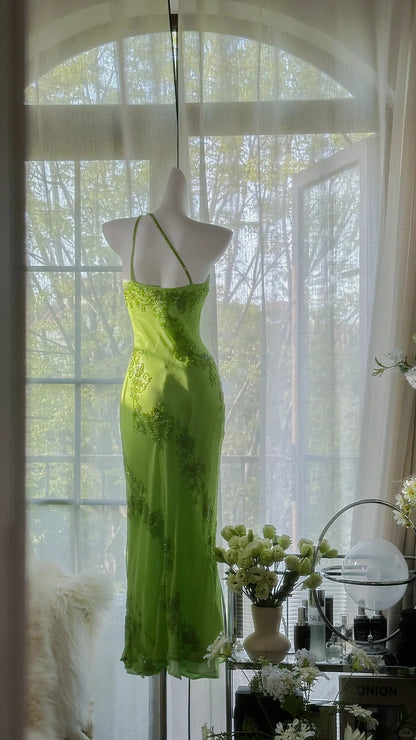 Fresh Green One Shoulder Chiffon Beaded Mermaid Evening Gown Prom Dres PreppyDress Fresh Green One Shoulder Chiffon Beaded Mermaid Evening Gown Prom Dres PreppyDress