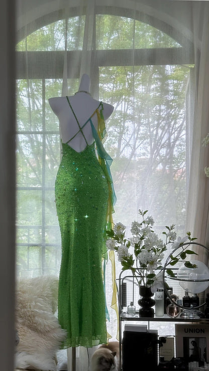 Shiny Full Beaded Heavy Green Mermaid Backless Evening Gown Prom Dress P3278 - AS PHOTO / US2 Shiny Full Beaded Heavy Green Mermaid Backless Evening Gown Prom Dress P3278 - AS PHOTO / US2