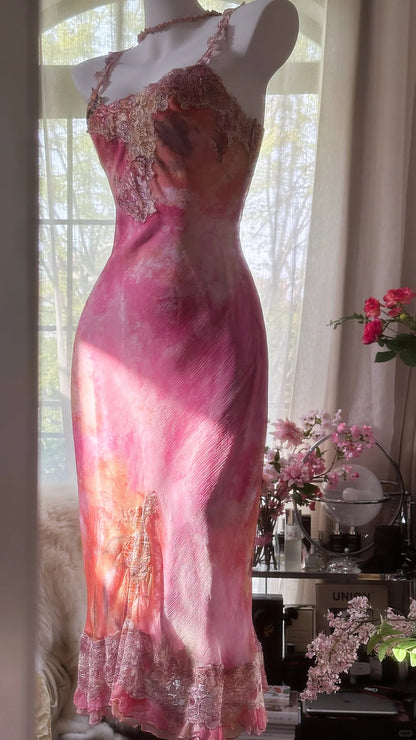 Elegantes Rosenöl-Gemälde, Farbverlauf, pinkes Meerjungfrauen-Ballkleid P3279