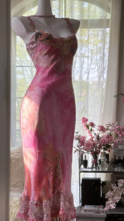 Elegantes Rosenöl-Gemälde, Farbverlauf, pinkes Meerjungfrauen-Ballkleid P3279