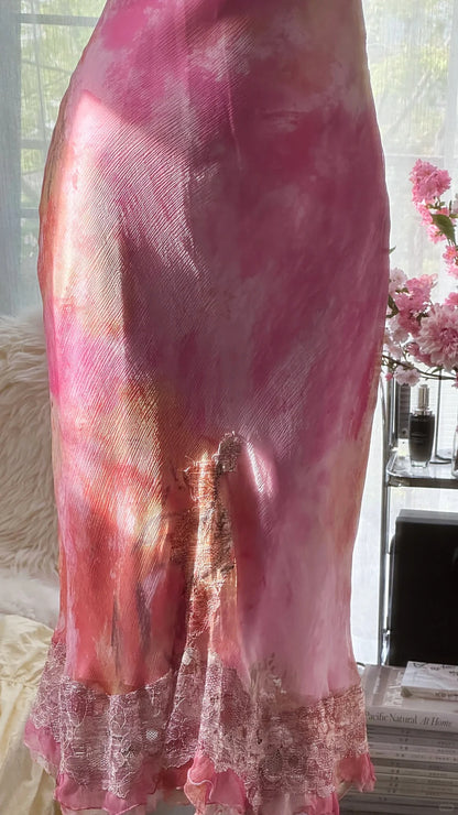 Elegantes Rosenöl-Gemälde, Farbverlauf, pinkes Meerjungfrauen-Ballkleid P3279