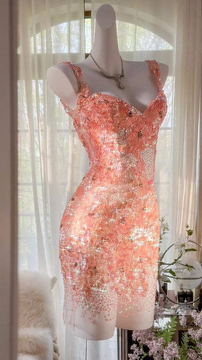 Sparkling Grapefruit Fitted Short Prom Dress P3282