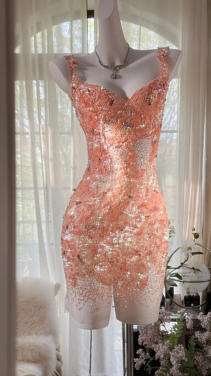 Sparkling Grapefruit Fitted Short Prom Dress P3282