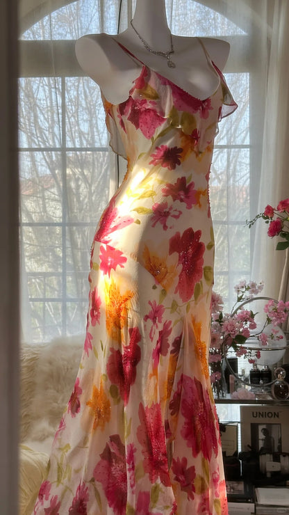 Buntes bedrucktes V-Ausschnitt Chiffon Meerjungfrau Abschlussballkleid P3288