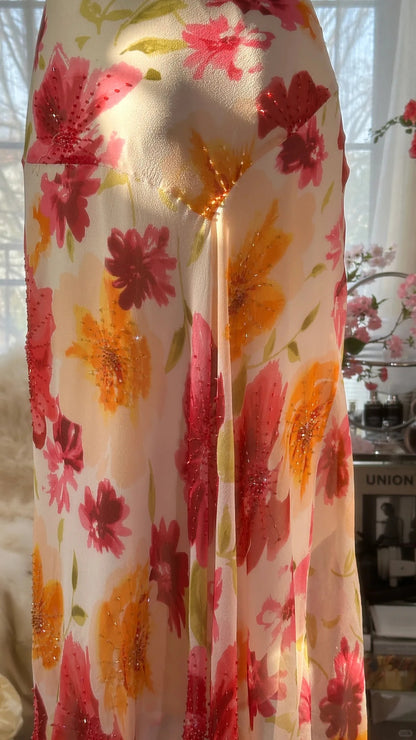 Buntes bedrucktes V-Ausschnitt Chiffon Meerjungfrau Abschlussballkleid P3288