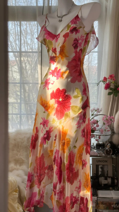 Buntes bedrucktes V-Ausschnitt Chiffon Meerjungfrau Abschlussballkleid P3288