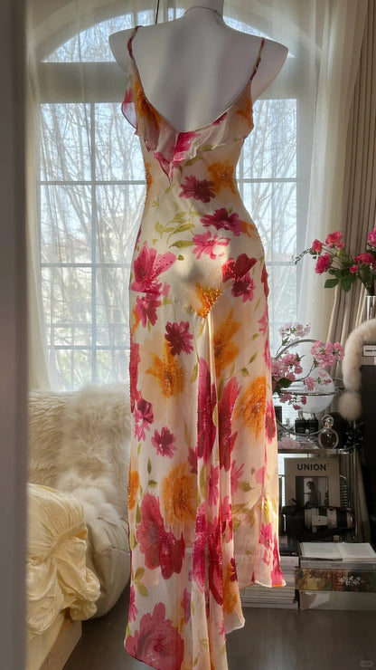 Buntes bedrucktes V-Ausschnitt Chiffon Meerjungfrau Abschlussballkleid P3288