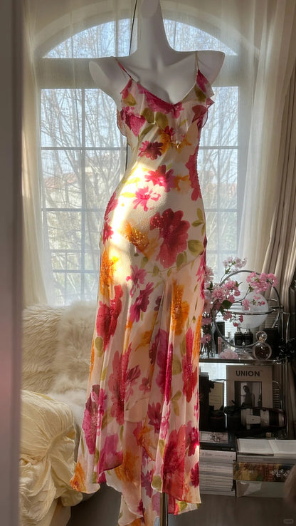 Buntes bedrucktes V-Ausschnitt Chiffon Meerjungfrau Abschlussballkleid P3288