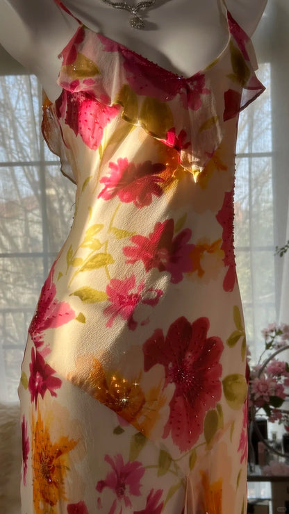 Buntes bedrucktes V-Ausschnitt Chiffon Meerjungfrau Abschlussballkleid P3288