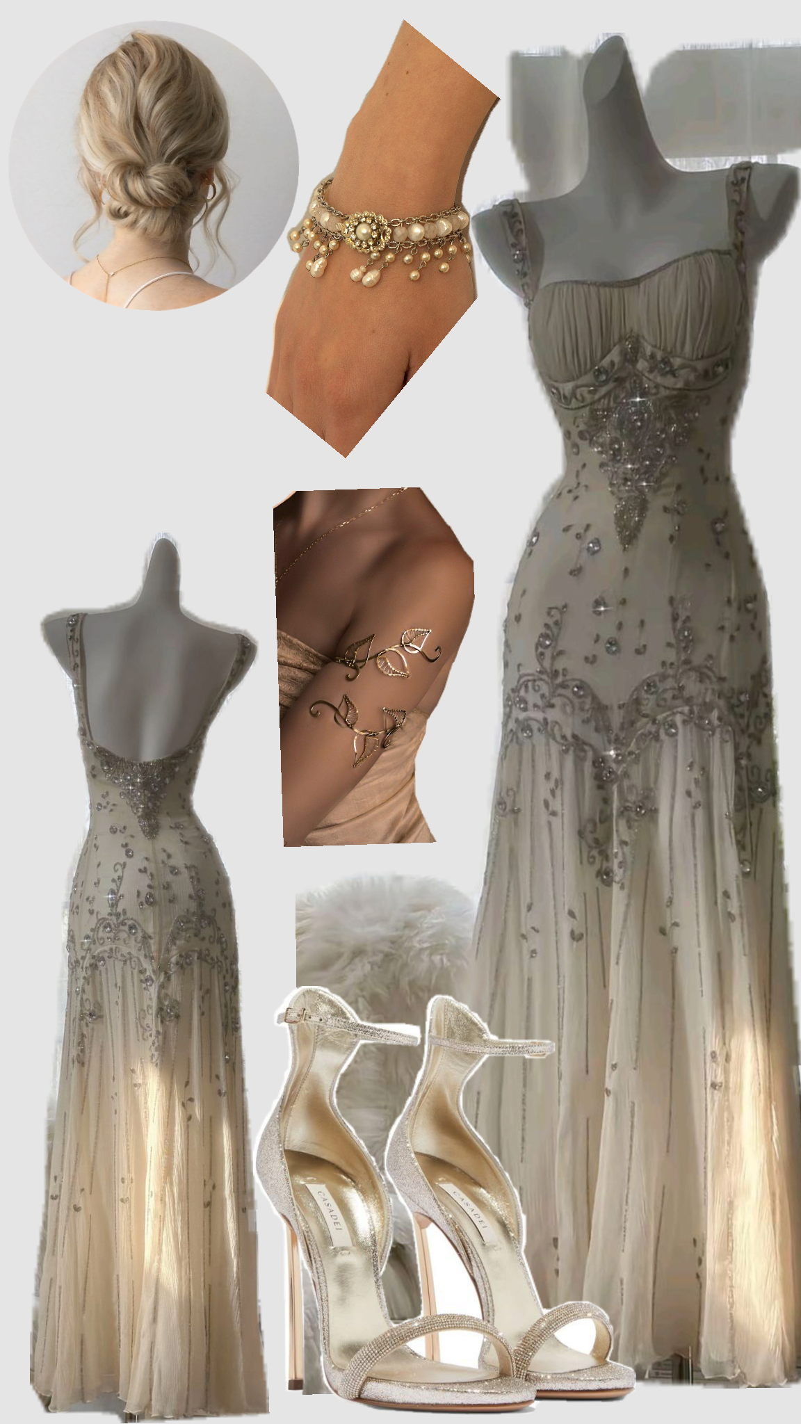 Vintage White Beaded Chiffon Mermaid Prom Dress P3293