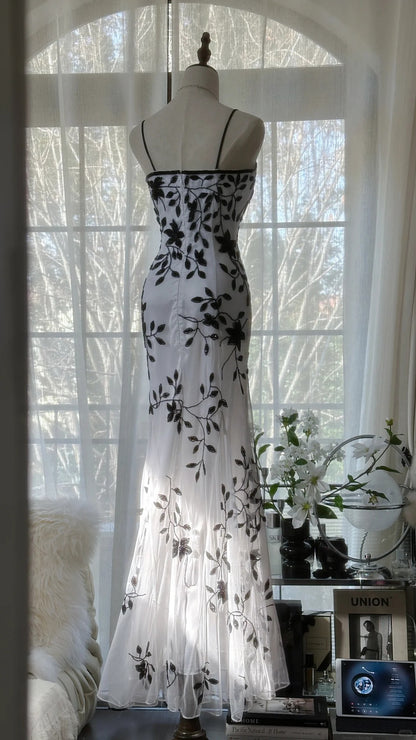 Vintage Bambus Schatten Perlenband Chiffon Abendkleid Ballkleid P3296