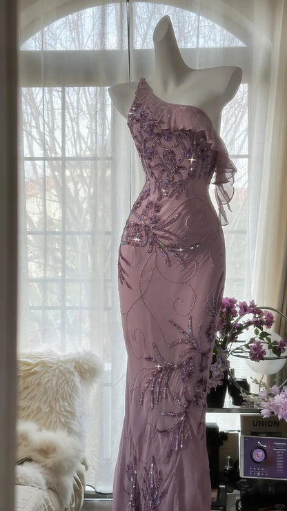 Pink Gradient Pink Fairy Beaded Chiffon Mermaid Evening Dress Prom Dre   PreppyDress