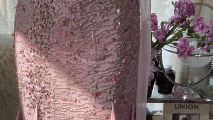 Atemberaubendes lila Chiffon-Ballkleid mit Perlen P3301