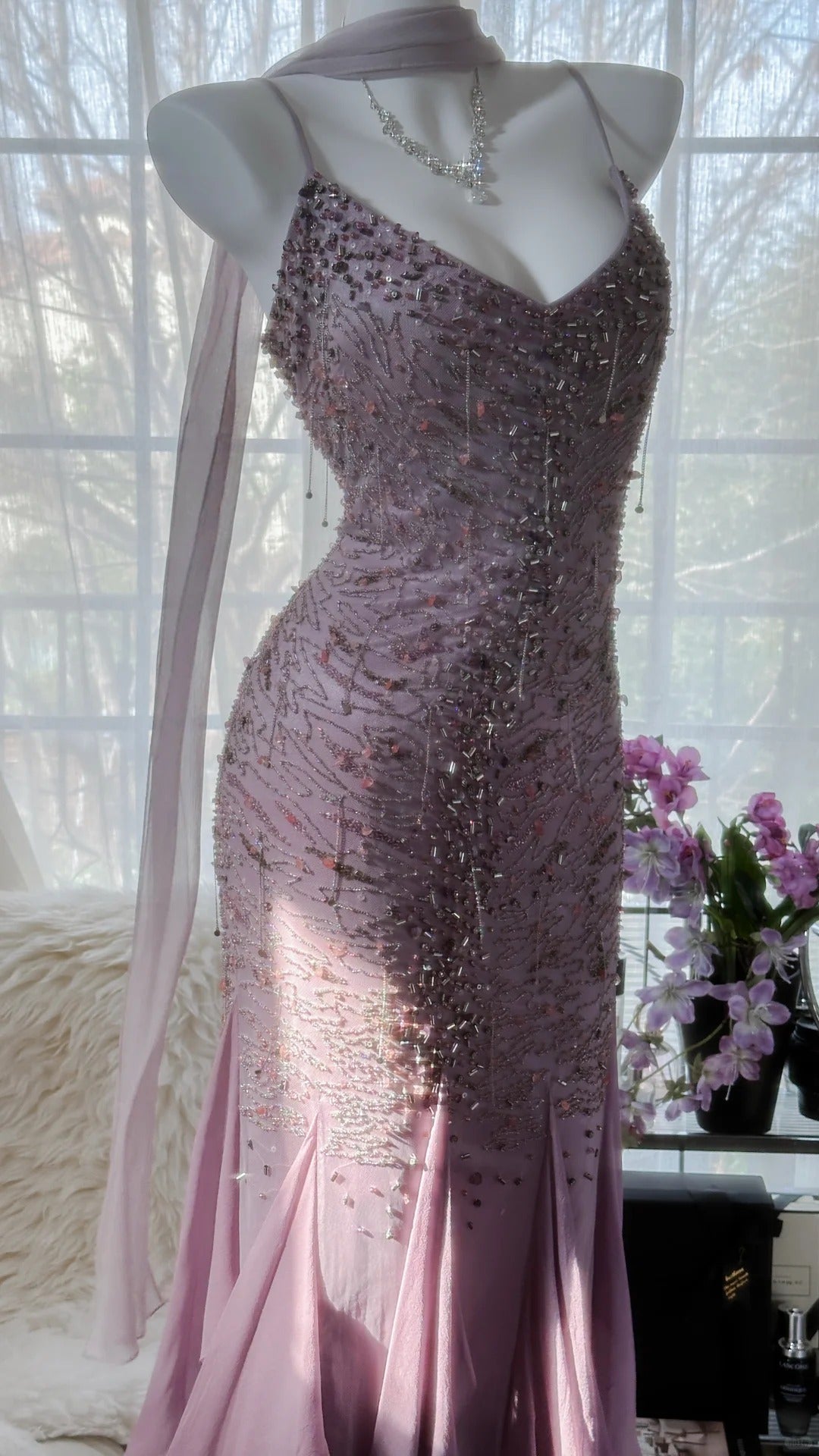 Stunning Purple Chiffon Beaded Prom Dress P3301