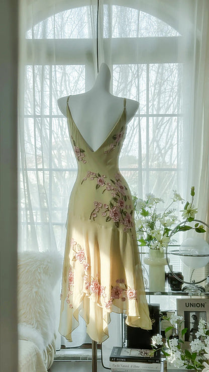 Fresh Yellow Floral Beaded Knotted Chiffon Prom Dress P3302 PreppyDress Fresh Yellow Floral Beaded Knotted Chiffon Prom Dress P3302 PreppyDress