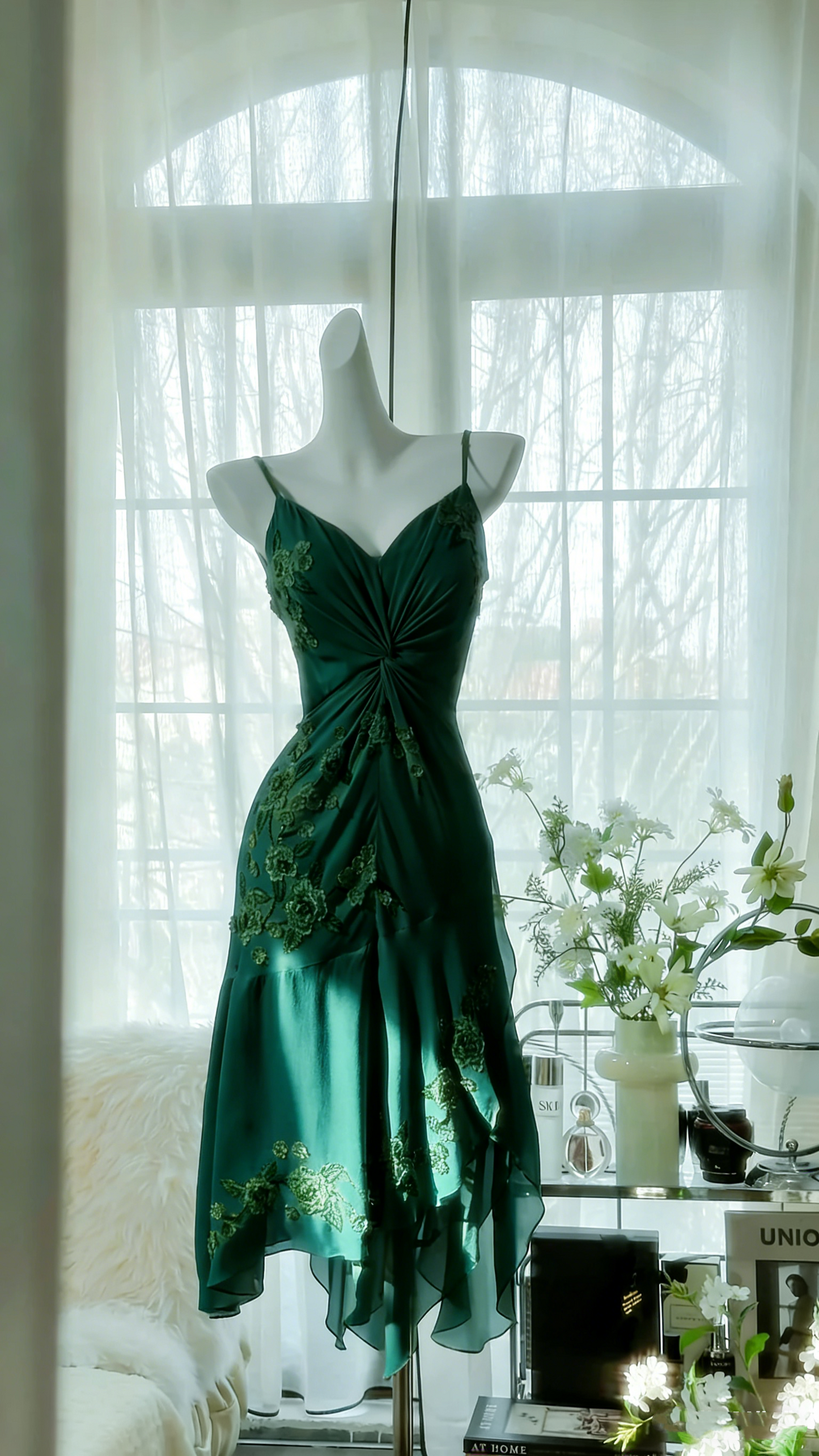 Frisches gelbes Blumenkleid aus Chiffon mit Perlen und Knoten P3302