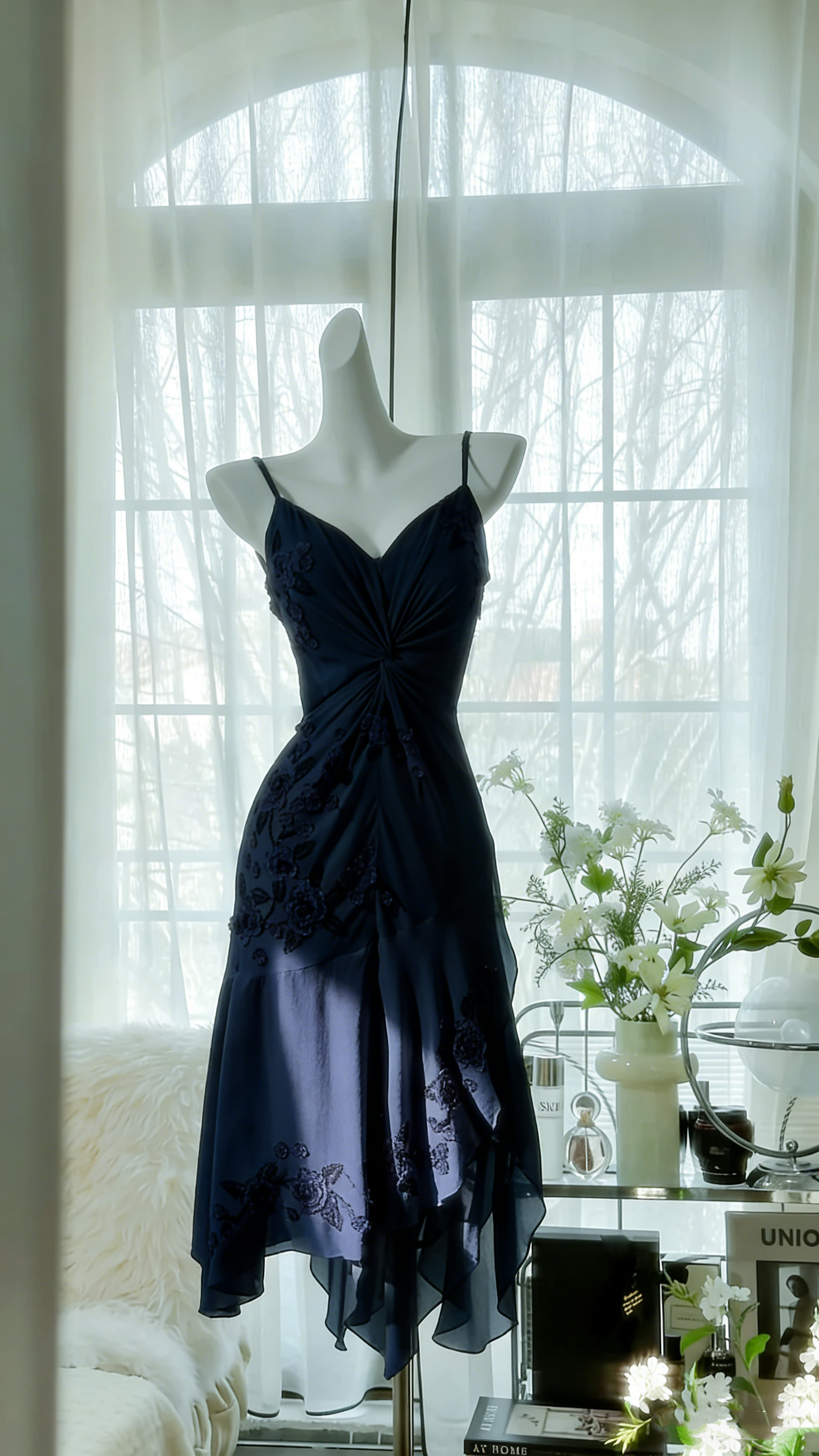 Frisches gelbes Blumenkleid aus Chiffon mit Perlen und Knoten P3302