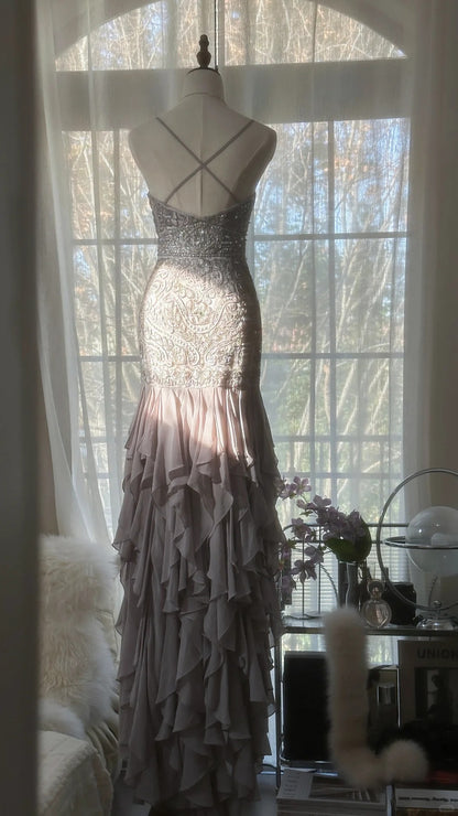 Charming Purple Beaded Short Front And Long Back Ruffled Chiffon Skirt –  PreppyDress