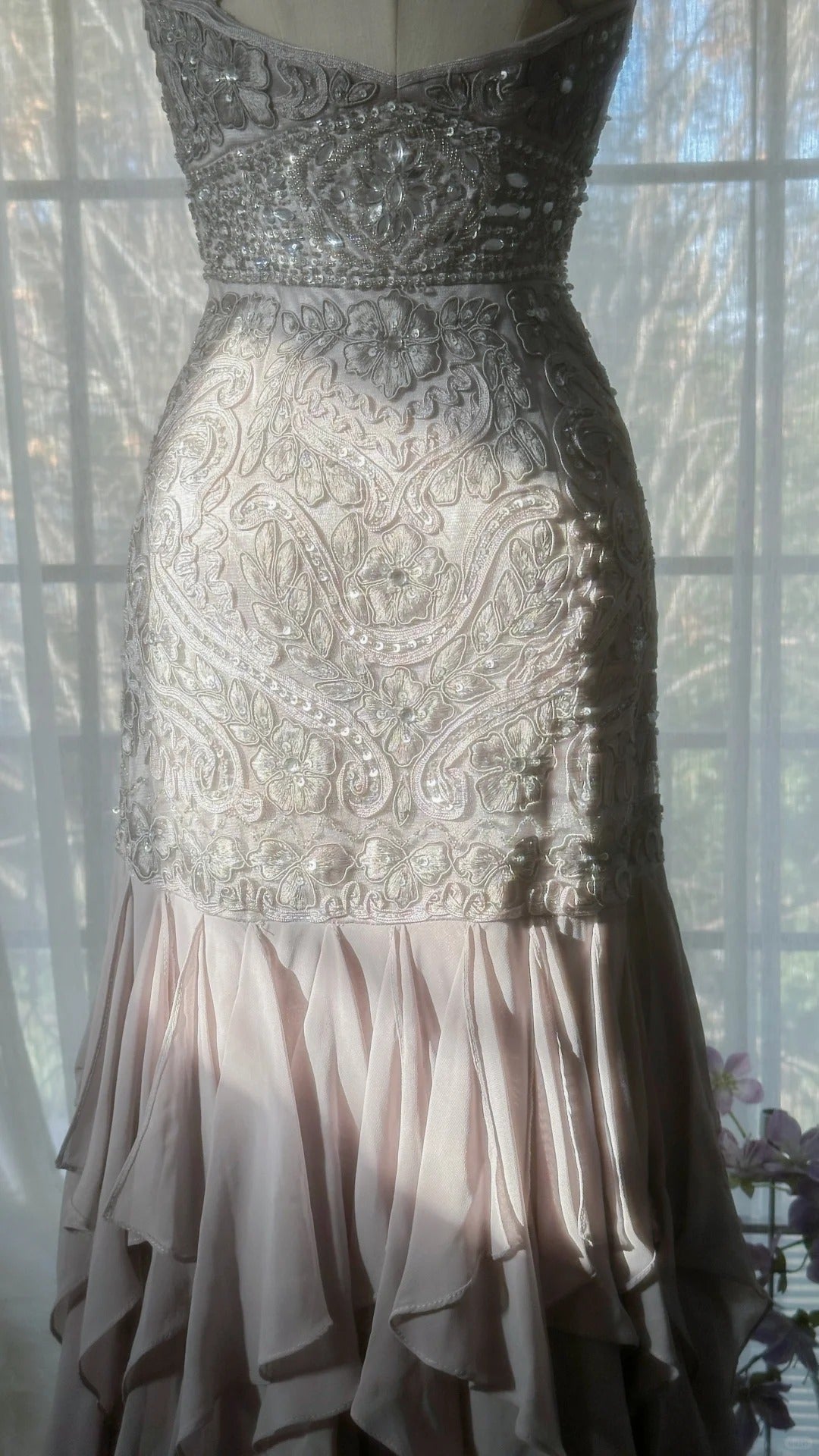 Charming Purple Beaded Short Front And Long Back Ruffled Chiffon Skirt Prom Dress P3315