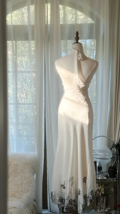 Sexy White Halter Neck Chiffon Lace Trim Prom Dress P3318 – PreppyDress