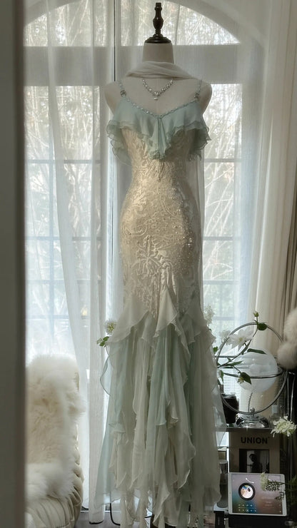 champagne beaded prom dress Sue Wong Vintage Y2K Beaded Silk Chiffon Dress – Very Breezy