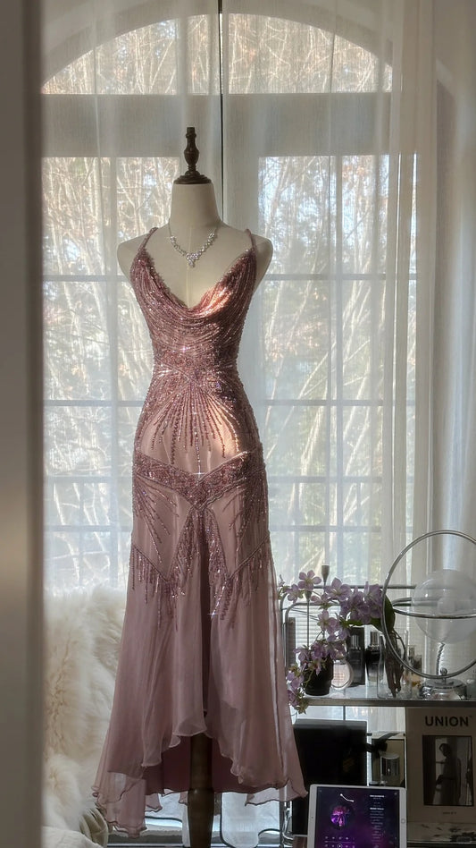 Stunning Purple Backless Beaded Chiffon Long Prom Dress P3323