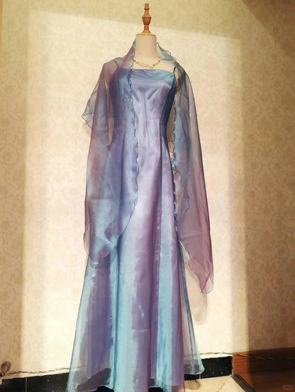 Fließendes, blau-violettes Laser-Abendkleid P3327