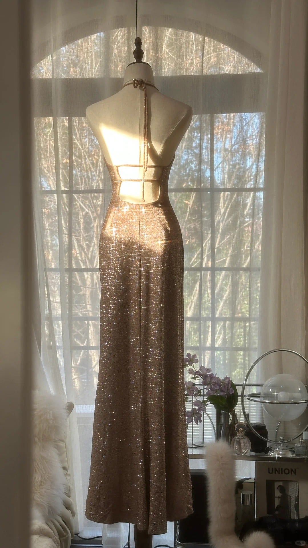 Sparkling Champagne Halter Neck Sequin Mermaid Long Prom Dress P3332 PreppyDress Sparkling Champagne Halter Neck Sequin Mermaid Long Prom Dress P3332 PreppyDress