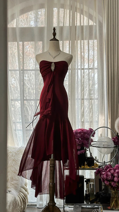 green bridesmaid dresses lulus Stunning Burgundy Strapless Chiffon Mermaid Long Prom Dress P3336 –  PreppyDress