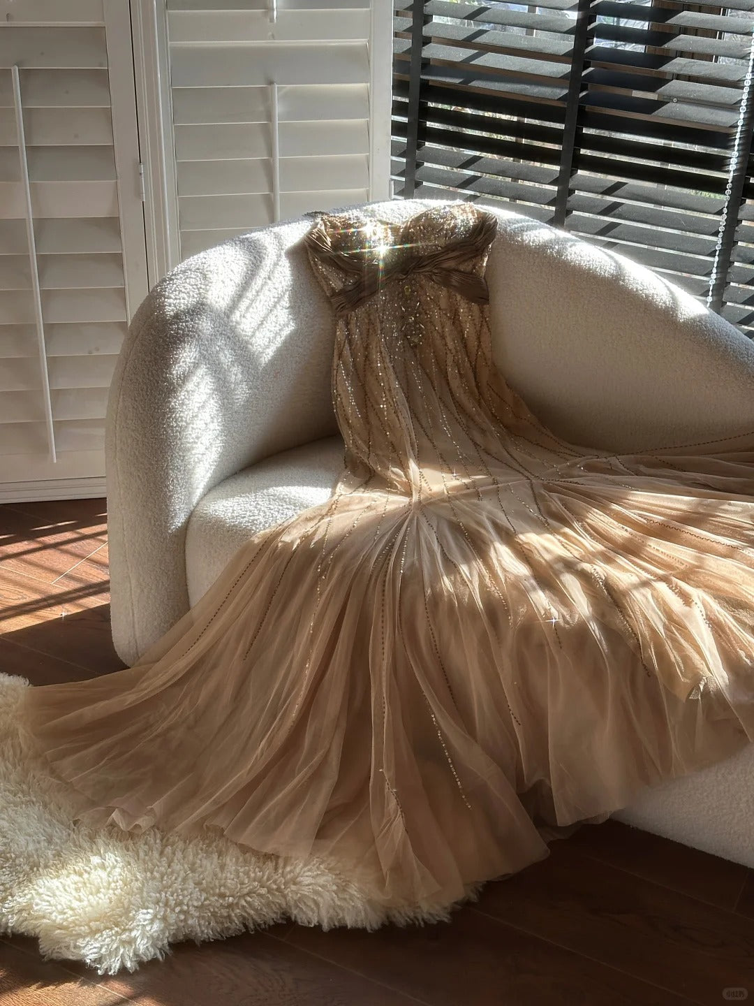 Shiny Vintage Beaded Chiffon Gold Long Prom Dress P3340