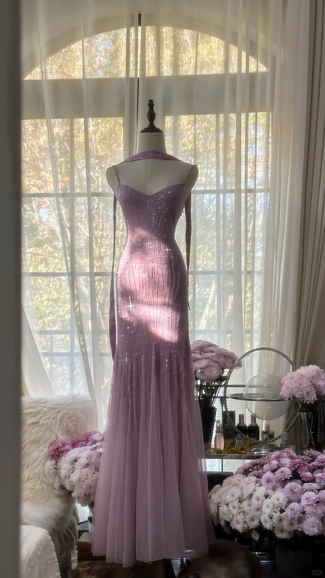 Charming Purple Chiffon Beaded Mermaid Long Prom Dress P3343