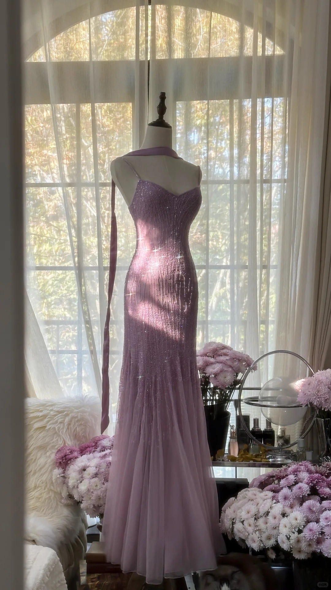 Charming Purple Chiffon Beaded Mermaid Long Prom Dress P3343