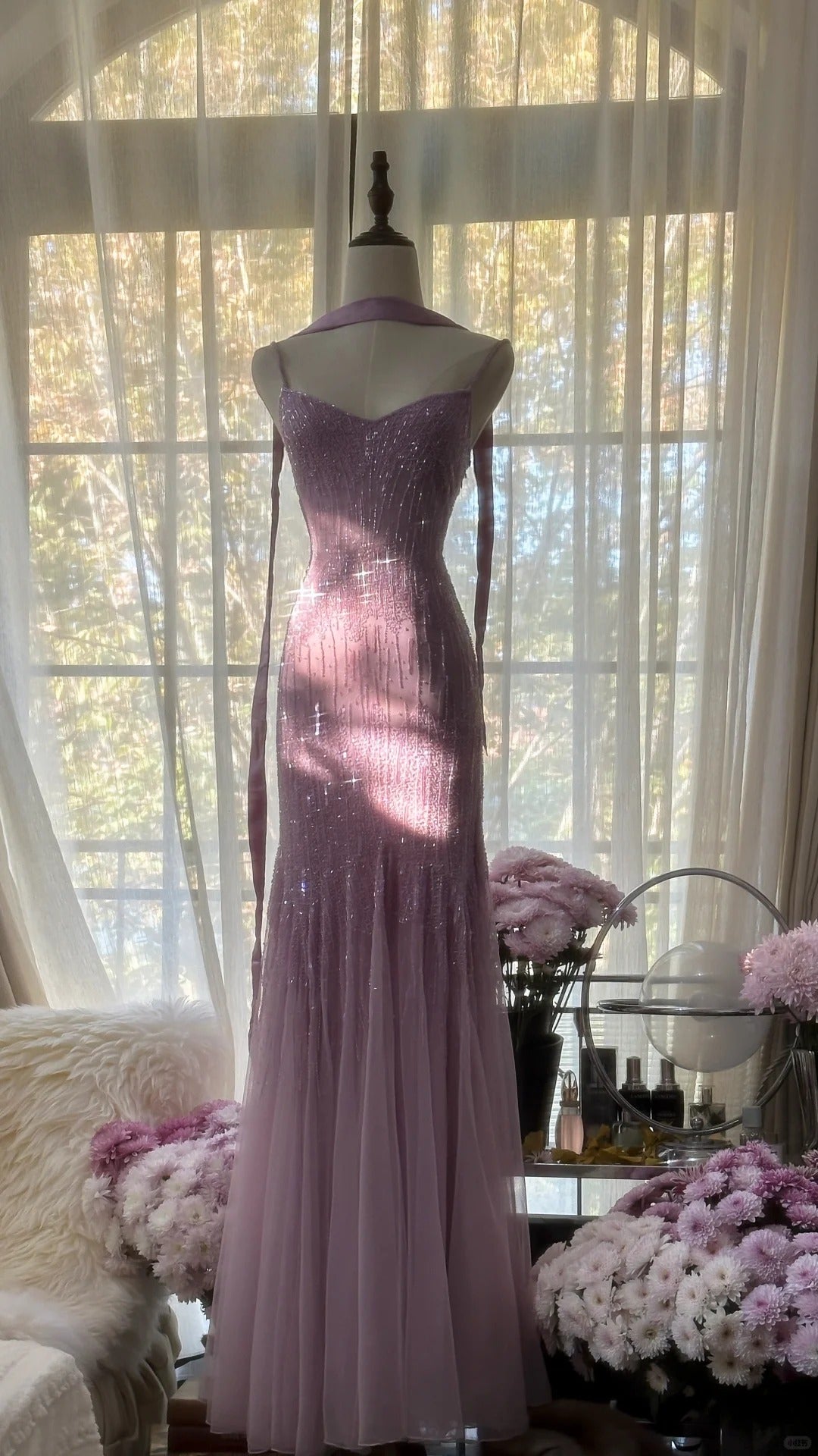 Charming Purple Chiffon Beaded Mermaid Long Prom Dress P3343